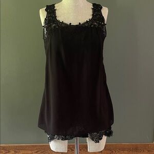 Elegant Black Lace Trim Tank Top